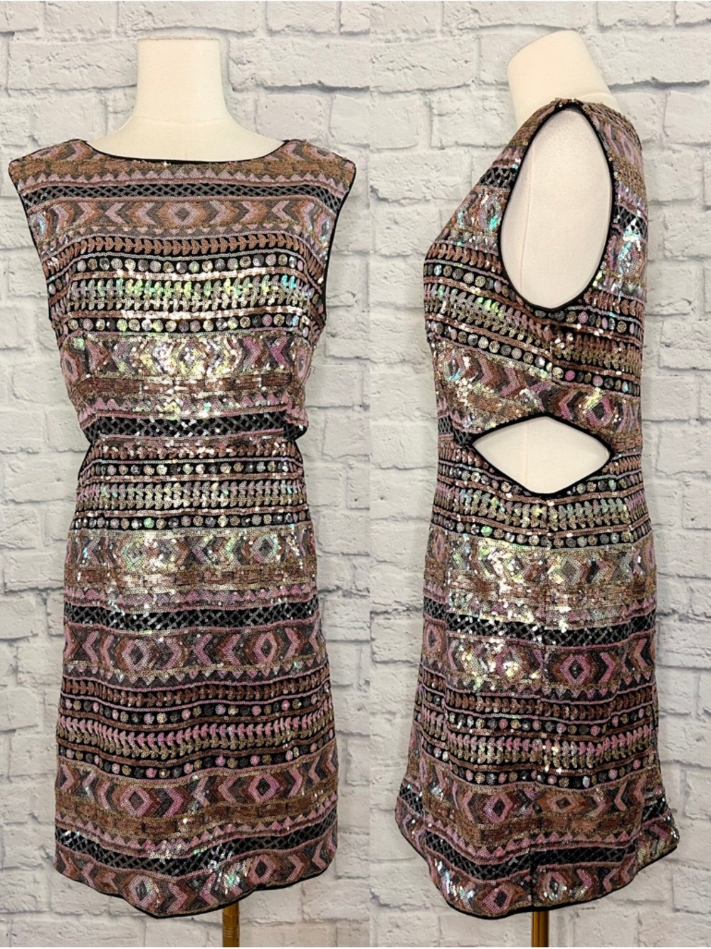 Y2K Forever 21 Sequins Dress Mini Side Cutouts Black Party Evening Date Glitter